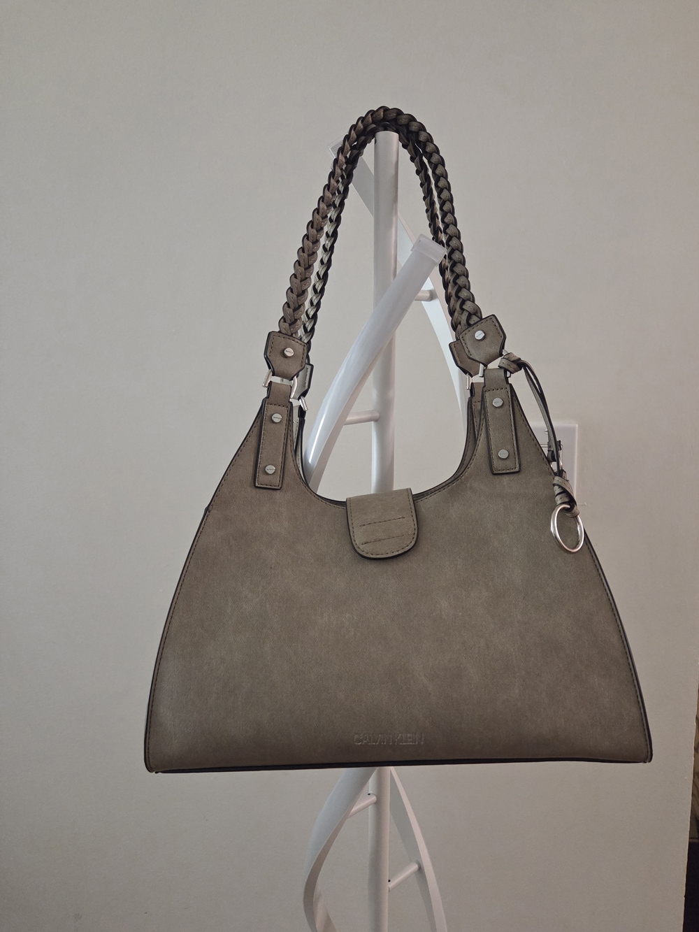 Calvin Klein Metallic Taupe Braided-Handle Shoulder Bag